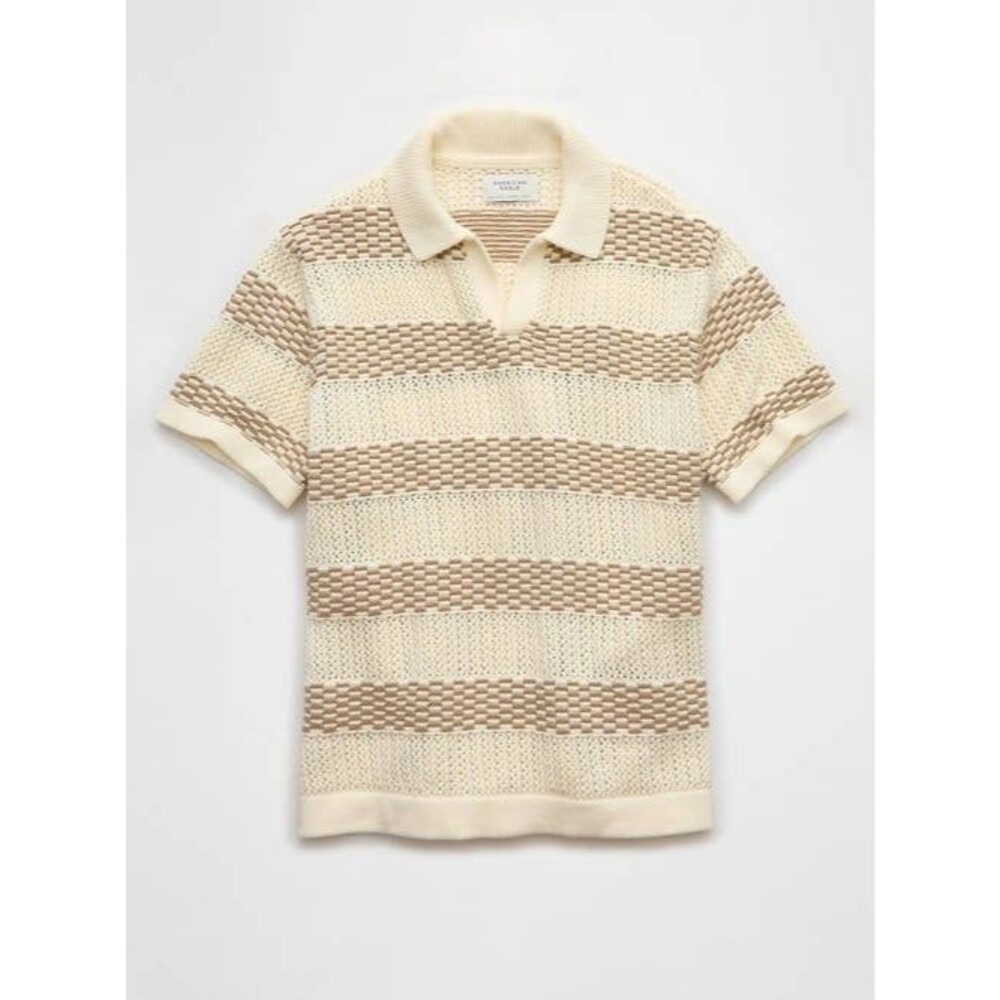 American Eagle Men's Striped Knit Polo Shirt, Sz L